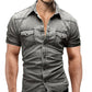Men Denim Short-sleeved Slim Shirt Shirt