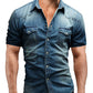Men Denim Short-sleeved Slim Shirt Shirt