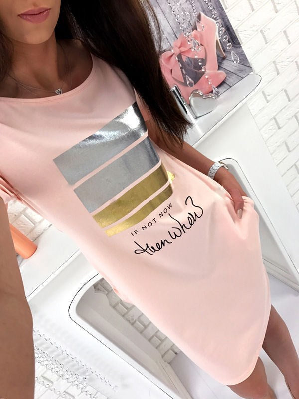 Vestidos cortos con estampado de letras informales de verano para mujer