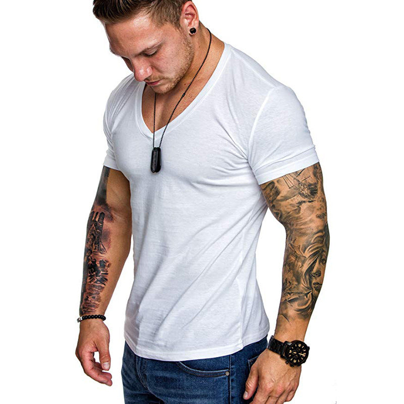 Men's Fashion Casual Sports Solid Color Plus Size V-Neck T-Shirt