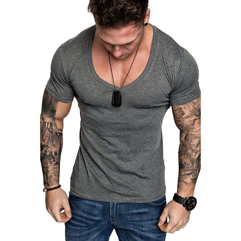 Men's Fashion Casual Sports Solid Color Plus Size V-Neck T-Shirt