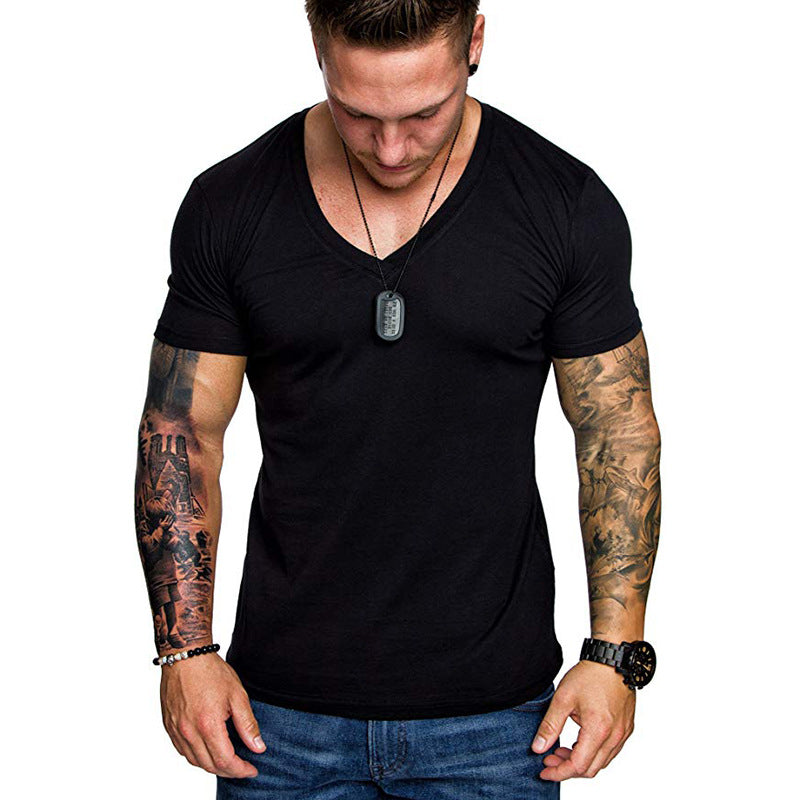 Men's Fashion Casual Sports Solid Color Plus Size V-Neck T-Shirt