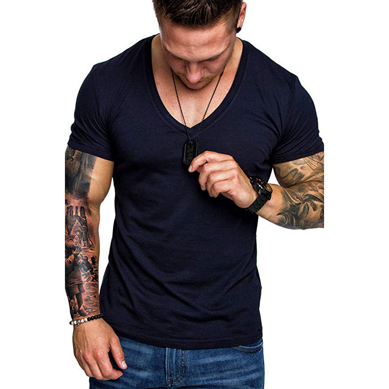 Men's Fashion Casual Sports Solid Color Plus Size V-Neck T-Shirt