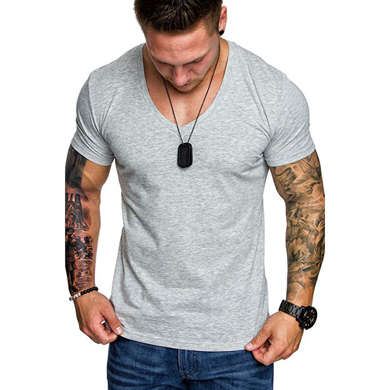 Men's Fashion Casual Sports Solid Color Plus Size V-Neck T-Shirt