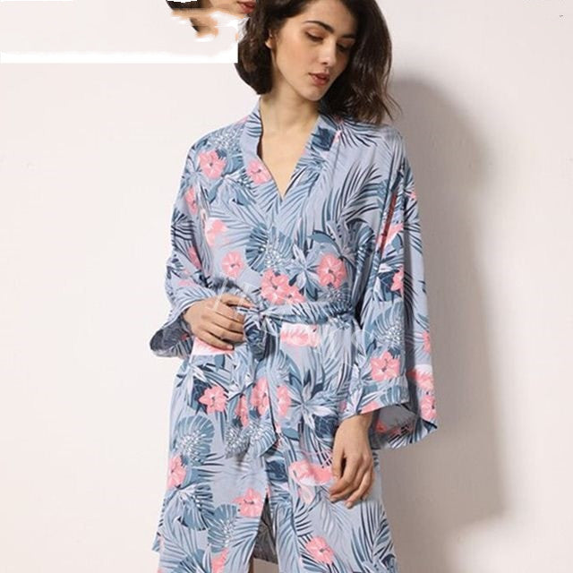 Nuevo Ropa de dormir bata primavera fina algodón-seda mujer