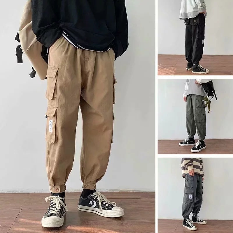 Pantalones casuales con múltiples bolsillos de moda para hombres