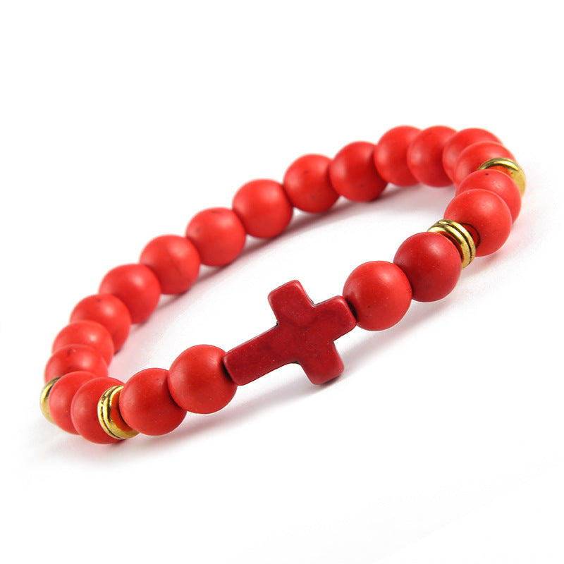 Natural Stone Cross Men Bracelet DIY Black Matte Beaded Multiple Colour Beads Buddha Charm Bracelets