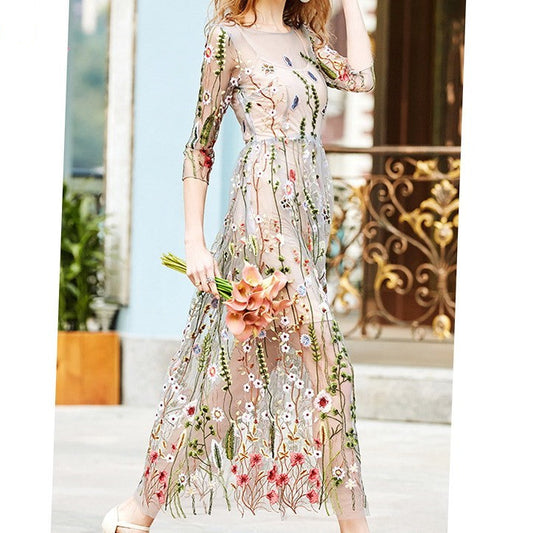 Vestido floral de flores de fiesta Vestidos de mujer 2 piezas Boho Mesh