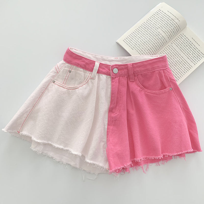 Design Niche Color Matching Wide-Leg Shorts Jeans