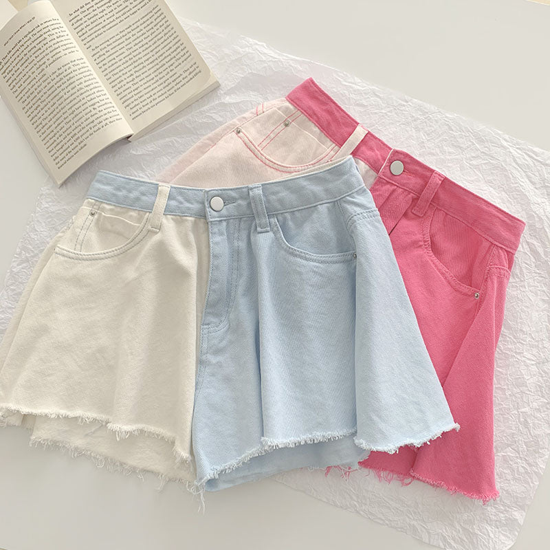 Design Niche Color Matching Wide-Leg Shorts Jeans