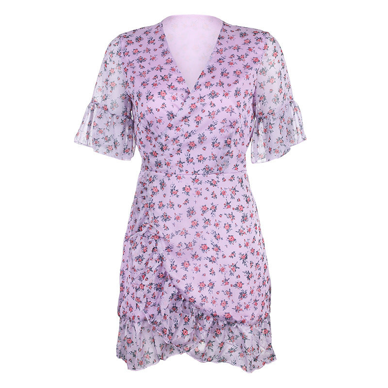 Vestido de mujer verano estampado bohemio vestidos sexis con cuello en V para mujer