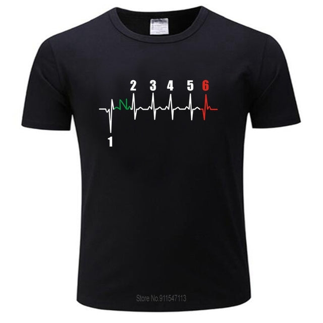 Motorcycle Heartbeat Gear Black Men T-Shirt Biker Lover
