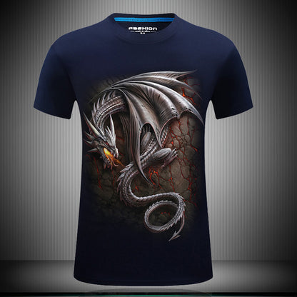 Korean version of the large size loose version of domineering dragon round neck short sleeve