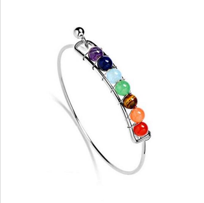 Pulseras de plata con dijes bohemios, pulsera de cuentas de piedras naturales, pulseras de equilibrio curativo de 7 chakras, pulseras, regalos de joyería para mujeres