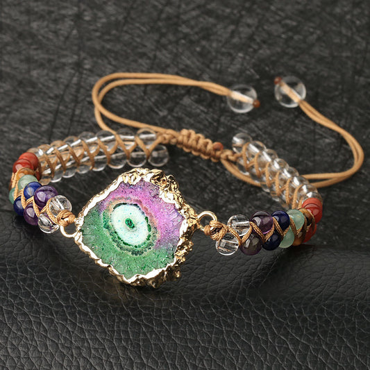 Pulsera de yoga trenzada con cuentas de cristal natural de ágata para mujer