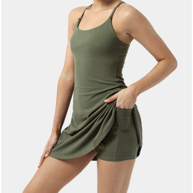 Vestido de tenis Vestidos sin cordones para mujer Falda halter deportiva Pantalones cortos