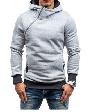 Sudadera con capucha de marca con cremallera oblicua, sudaderas con capucha de Color sólido, chándal de moda para hombre, sudadera con capucha para hombre