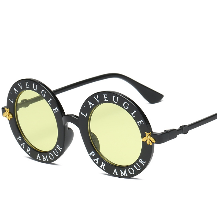 BOYSEEN Retro Round Sunglasses English Letters Little Bee Sun Glasses Men Women Brand Glasses Designer Fashion Male Female 15981