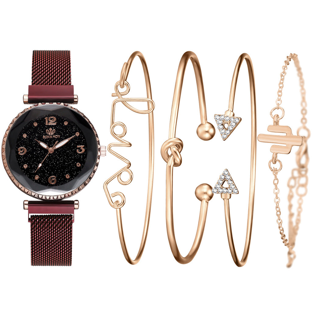 Relojes de mujer cielo estrellado hebilla magnética pulsera de moda reloj de pulsera Número romano reloj Simple regalo