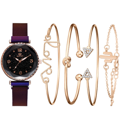 Relojes de mujer cielo estrellado hebilla magnética pulsera de moda reloj de pulsera Número romano reloj Simple regalo