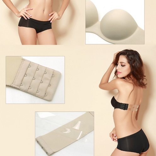 Women Front Closure Silicone Self-Adhesive Half Cup Wire Free Backless Strapless Seamless Push Up Bra For Female Intimates