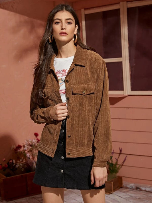 Khaki corduroy jacket for women