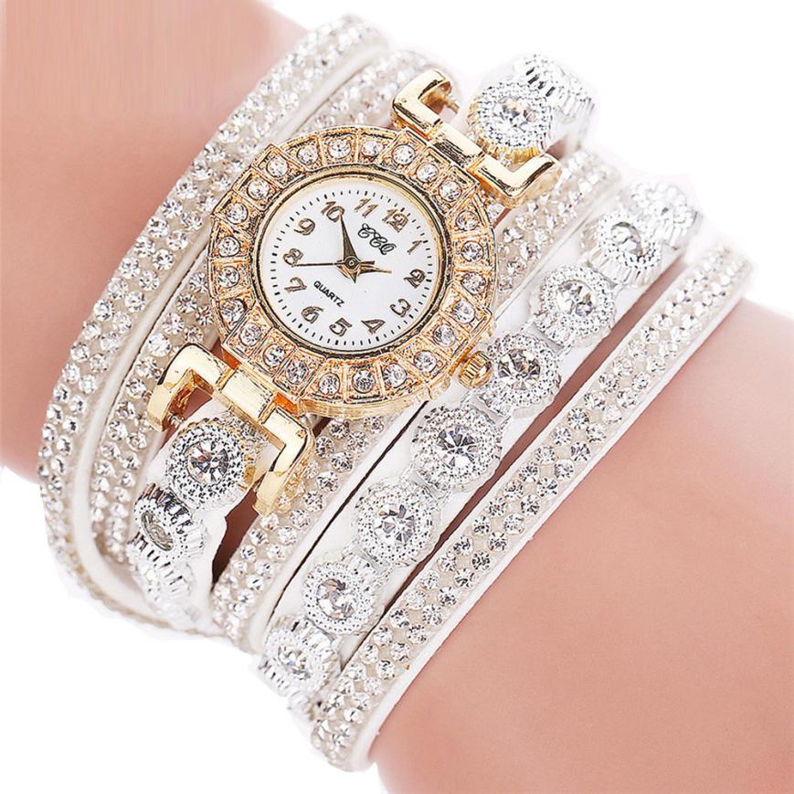 Reloj masculino de cuarzo para mujer, reloj de pulsera con diamantes de imitación de cuero PU para mujer