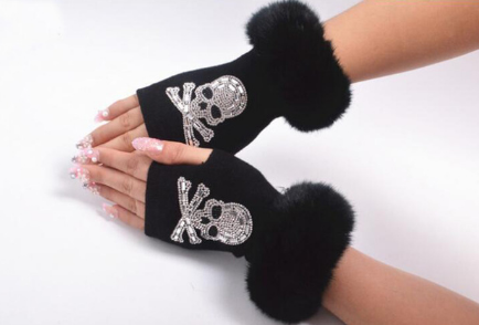 Guantes de calavera brillantes para mujer