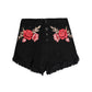 Embroidered loose beard jeans women's shorts