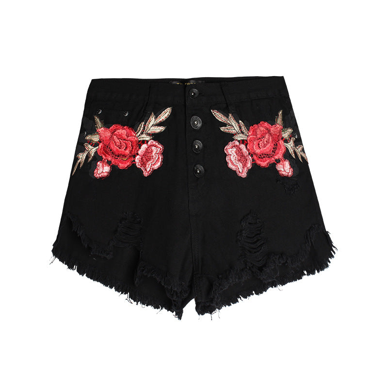 Shorts de mujer vaqueros con barba suelta bordados