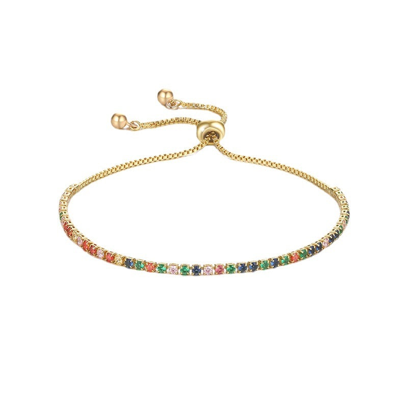 Pulsera de cristal ajustable Pulsera de circón con diamantes de imitación de siete colores para mujer