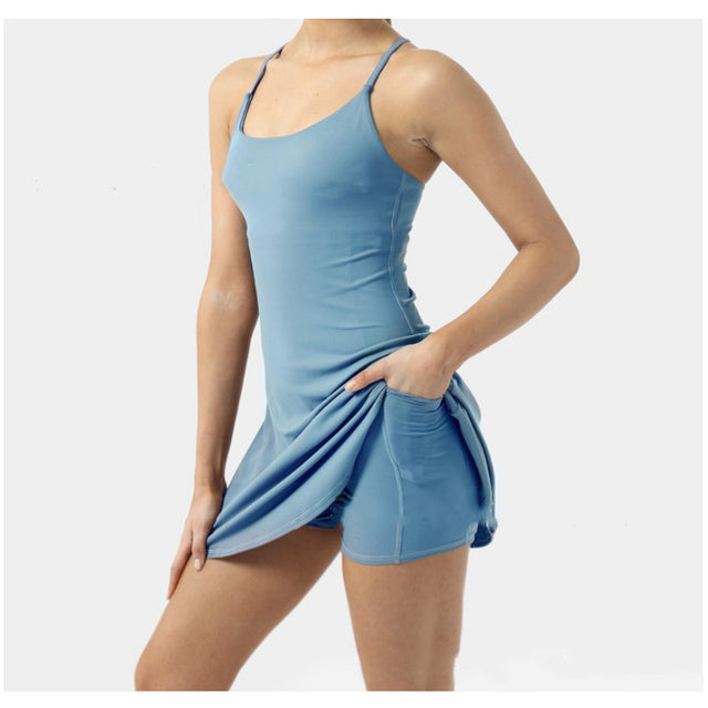 Vestido de tenis Vestidos sin cordones para mujer Falda halter deportiva Pantalones cortos