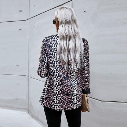 Chaqueta de traje pequeña con estampado de leopardo para mujer