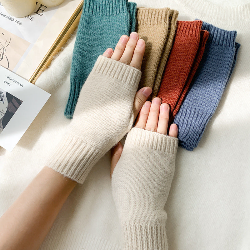 Mujeres elegante mano chica brazo crochet tejido hueco cálido guantes sin dedos damas