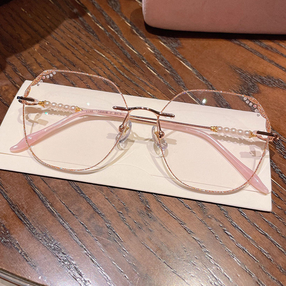 Light Pure Titanium Rimless Polygonal Myopia Glasses For Women
