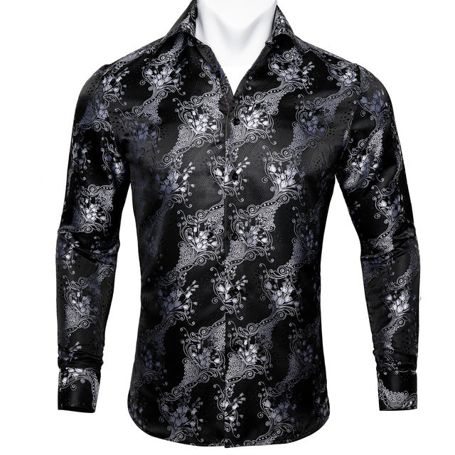 Camisas Barry.Wang Teal Paisley de seda Floral para hombre, camisas informales de manga larga de otoño con flores para hombre, camisa de vestir de diseñador, BCY-05