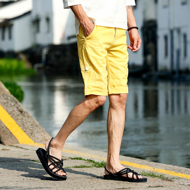 Nuevos pantalones cortos de lino para hombre.