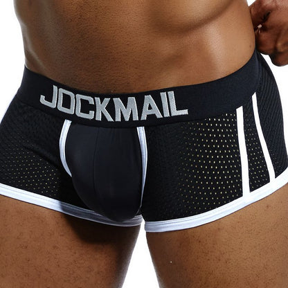 JOCKMAIL marca Boxer hombres de malla transpirable Boxers de hombre calzoncillos masculinos Sexy bolsa para pene para gais bañadores para hombre pantalón 