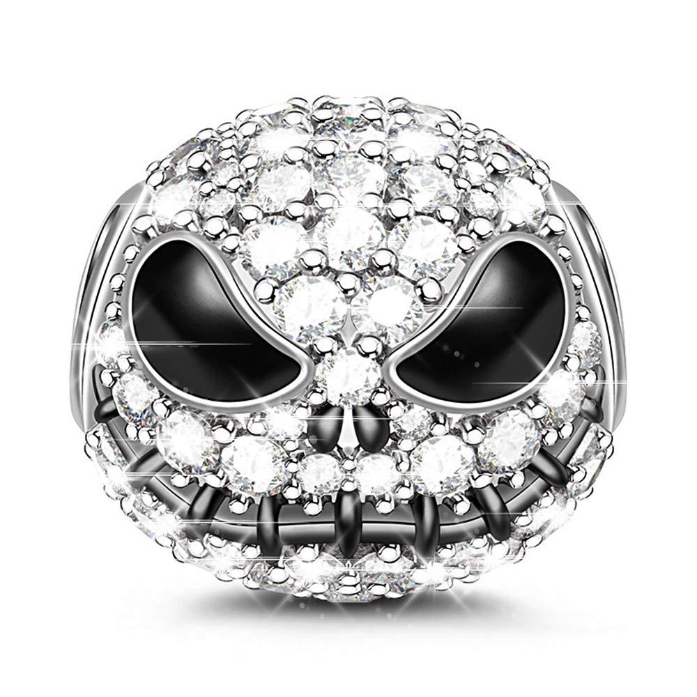 Jack Skull Charm Bead Cuentas de plata de ley 925 Charms chapado en negro con circonita cúbica para pulsera, collar, joyería de Halloween, regalo