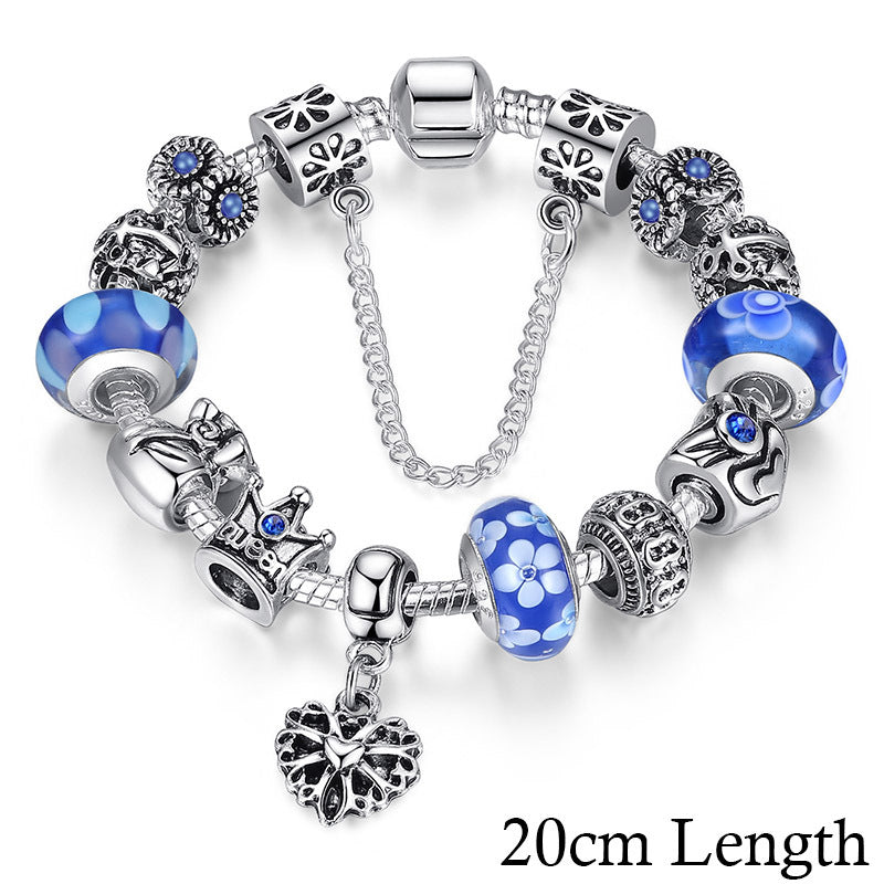 Joyería Pulsera y brazaletes de dijes de plata con pulsera de cuentas de corona de reina para mujer 