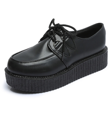 Zapatos de mujer Zapatos de plataforma plana Zapatos casuales de mujer negros con cordones Creepers de punta redonda Mujer