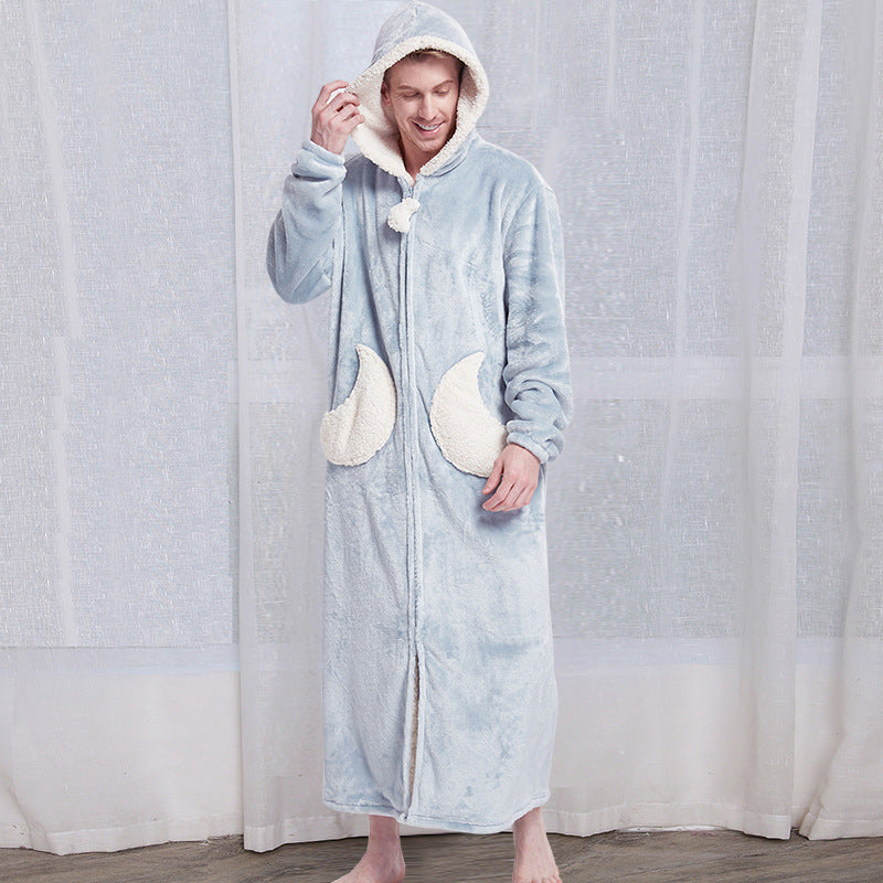 Bata de baño de invierno para hombre y mujer, vestido de noche con capucha, ropa de dormir