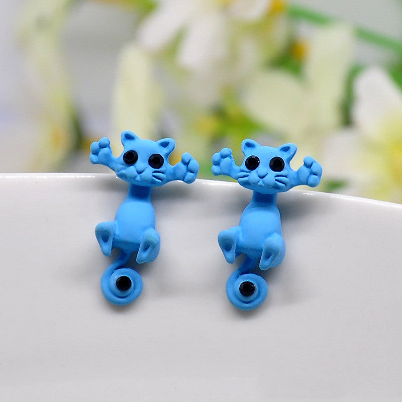 Three-dimensional color cat piercing earrings