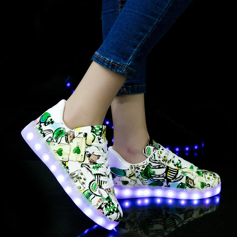 Zapatos ligeros para hombre y mujer, pareja de zapatos fluorescentes.