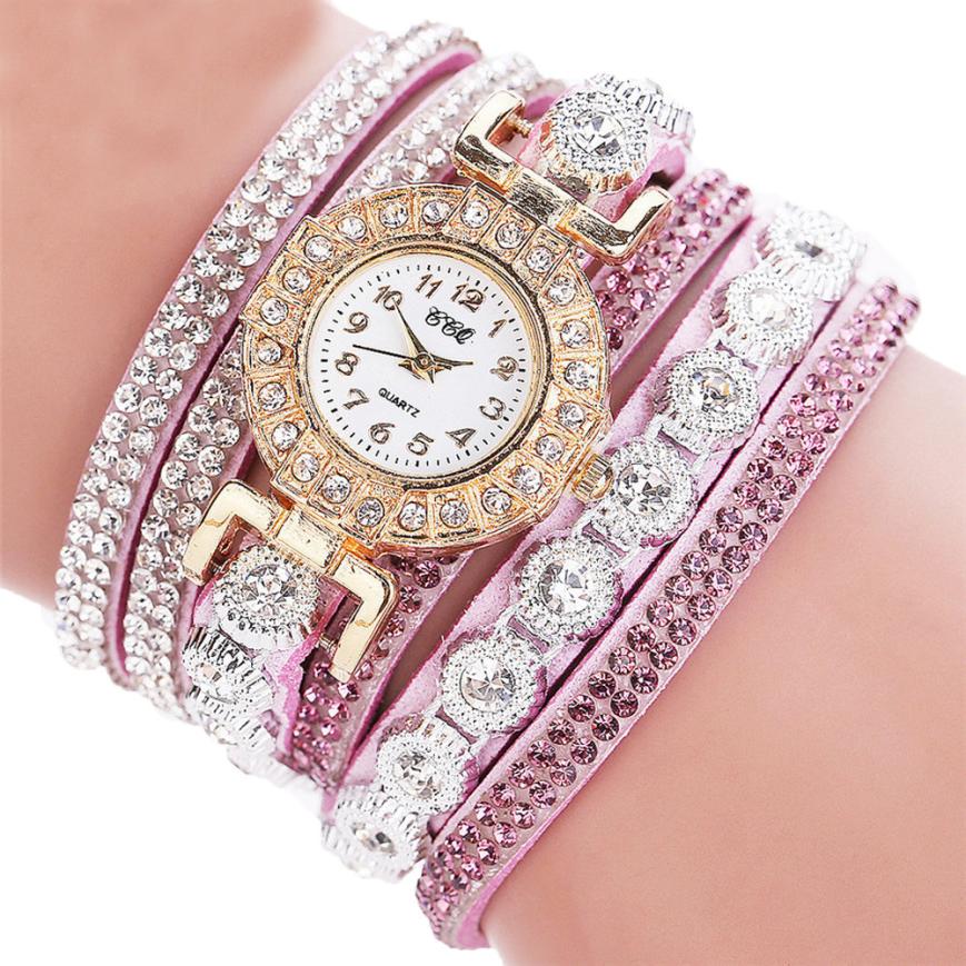 Reloj masculino de cuarzo para mujer, reloj de pulsera con diamantes de imitación de cuero PU para mujer