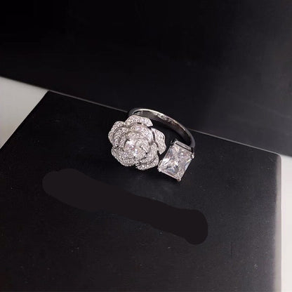 Joyería de plata de ley 925 para mujer Anillos de flores de camelia