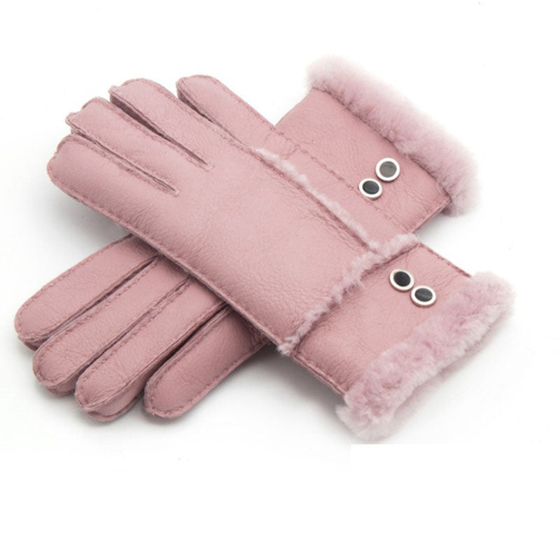 Guantes de piel de oveja cortavientos para mujer.