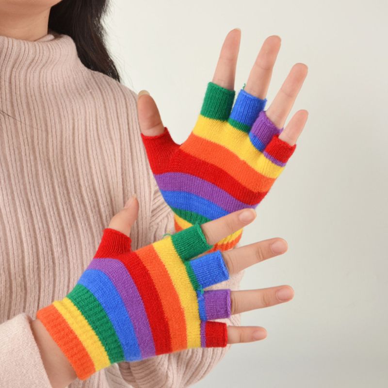 Guantes a rayas AdultRainbow Guantes sin dedos de medio dedo