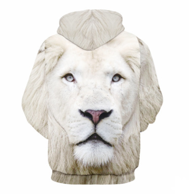 Men's autumn and winter models 3D white lion hooded sweater casual large size lovers