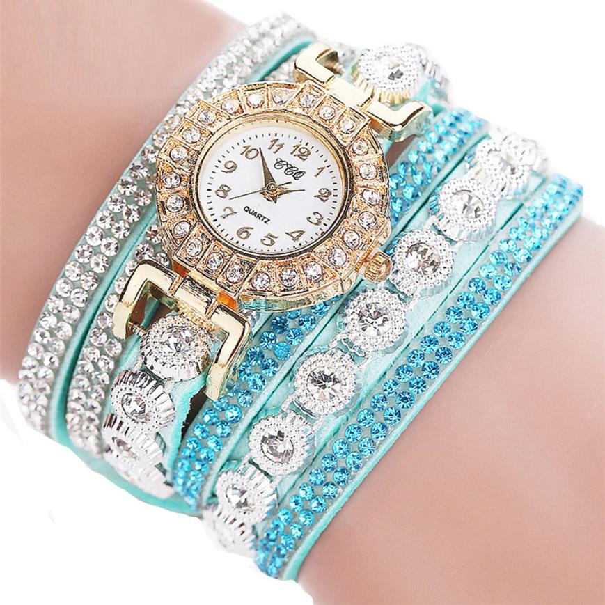 Reloj masculino de cuarzo para mujer, reloj de pulsera con diamantes de imitación de cuero PU para mujer